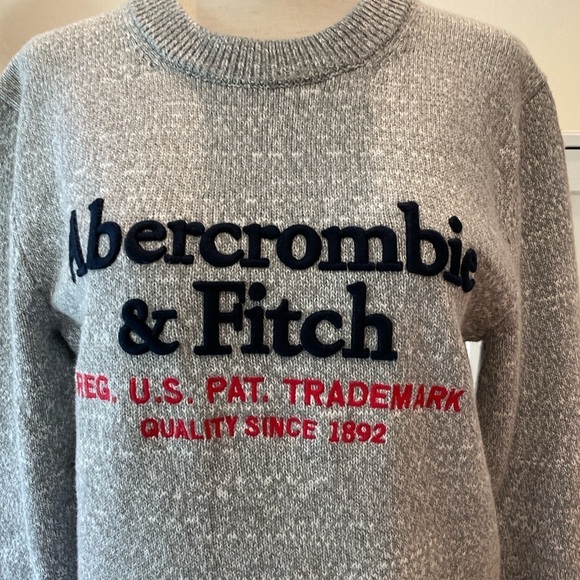 Abercrombie & Fitch Embroidered Logo Crew Neck Pullover Sweater Size XSmall Grey - Picture 3 of 14